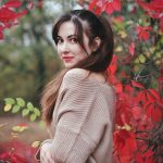 red leaves woman